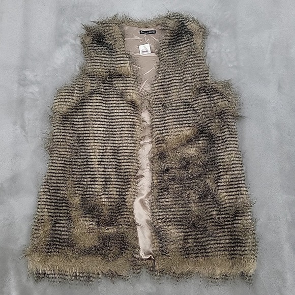 Amanda Blu NEW Womens Owl Vest Size Large Long Fur Brown Cute Open Front Pockets - Picture 3 of 10